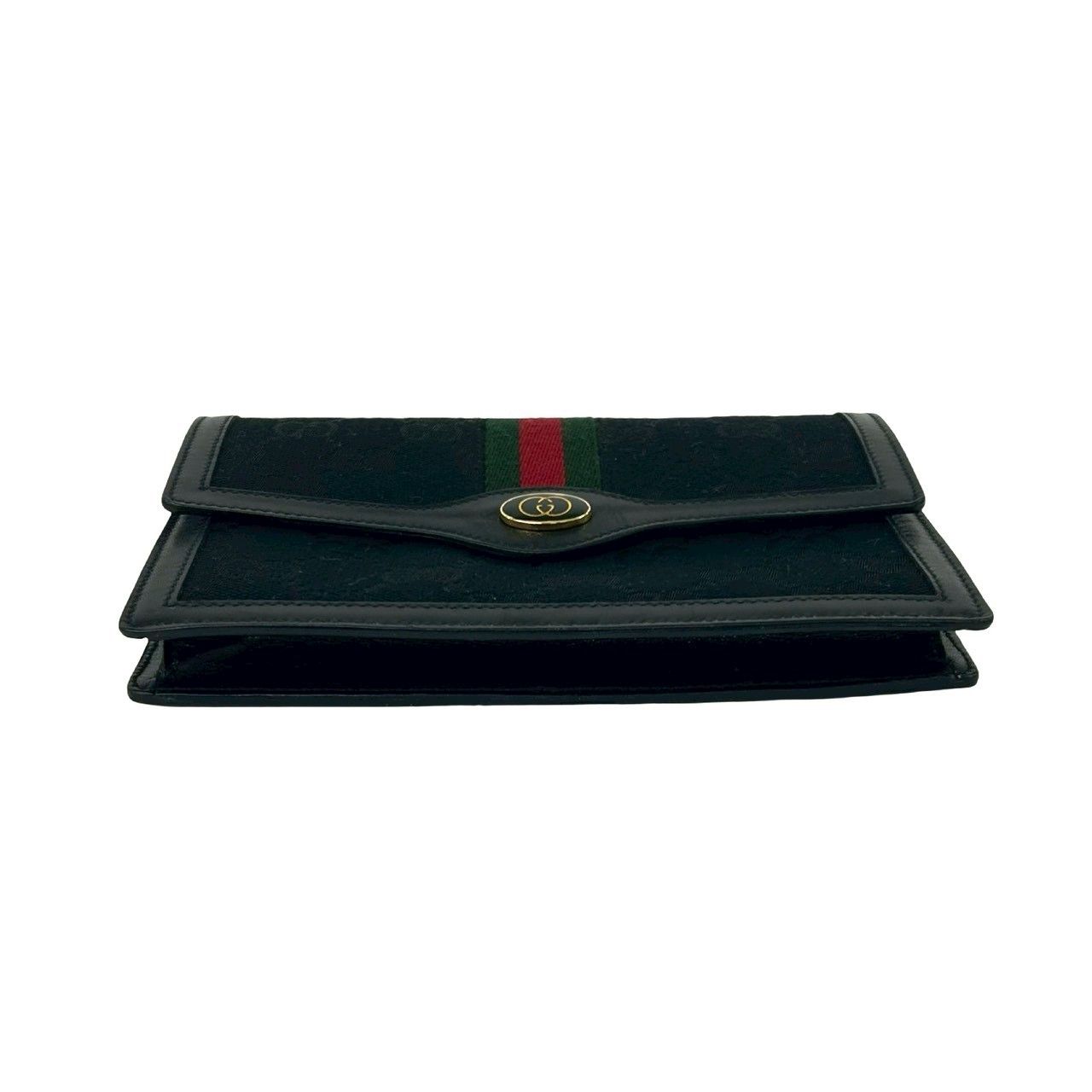 Gucci Vintage GG Logo Sherry Line Canvas Leather Pouch Black — view 6