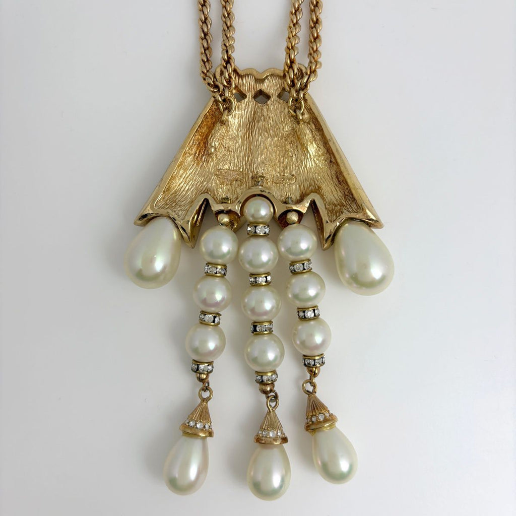 Dior Faux Pearl Necklace Rhinestone Gold — view 2