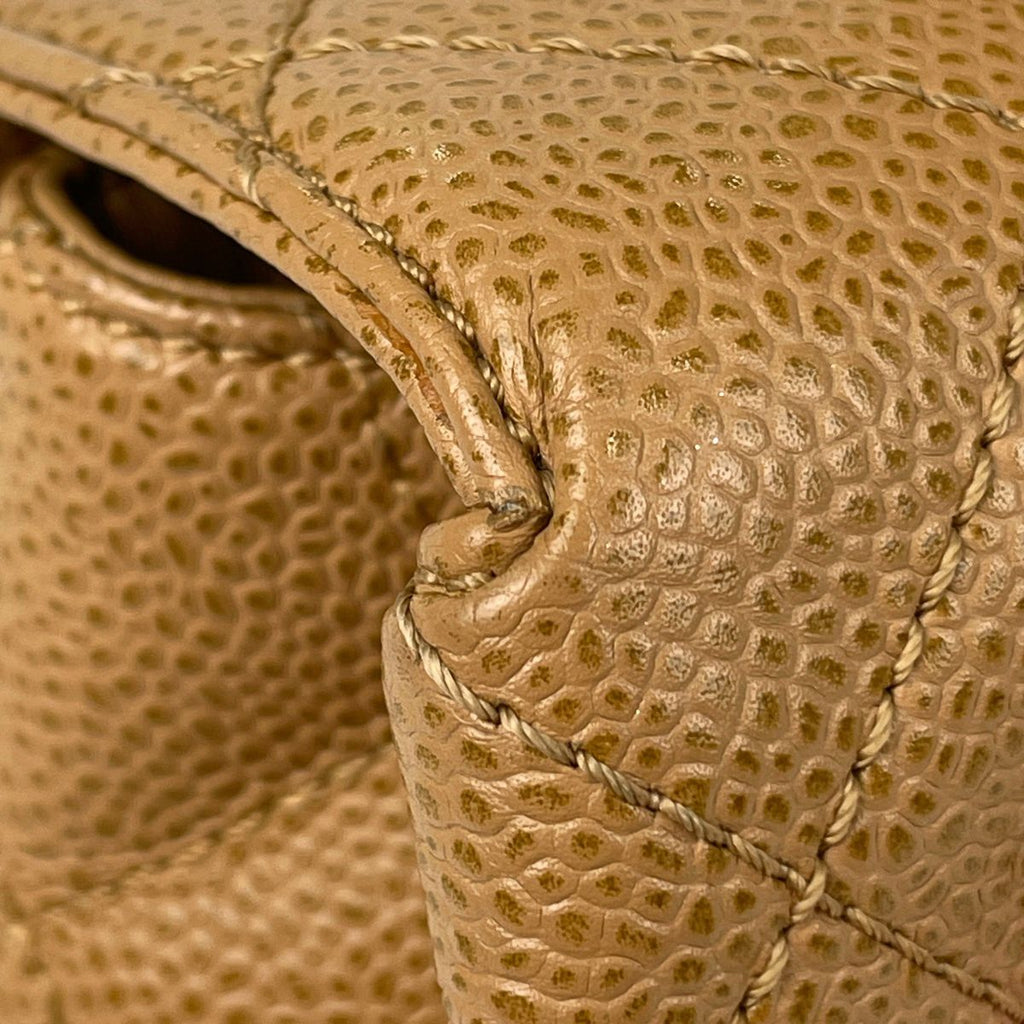 Chanel CC Logo Handbag Quilted Caviar Leather Beige — view 4