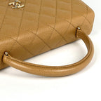 Chanel CC Logo Handbag Quilted Caviar Leather Beige — view 5