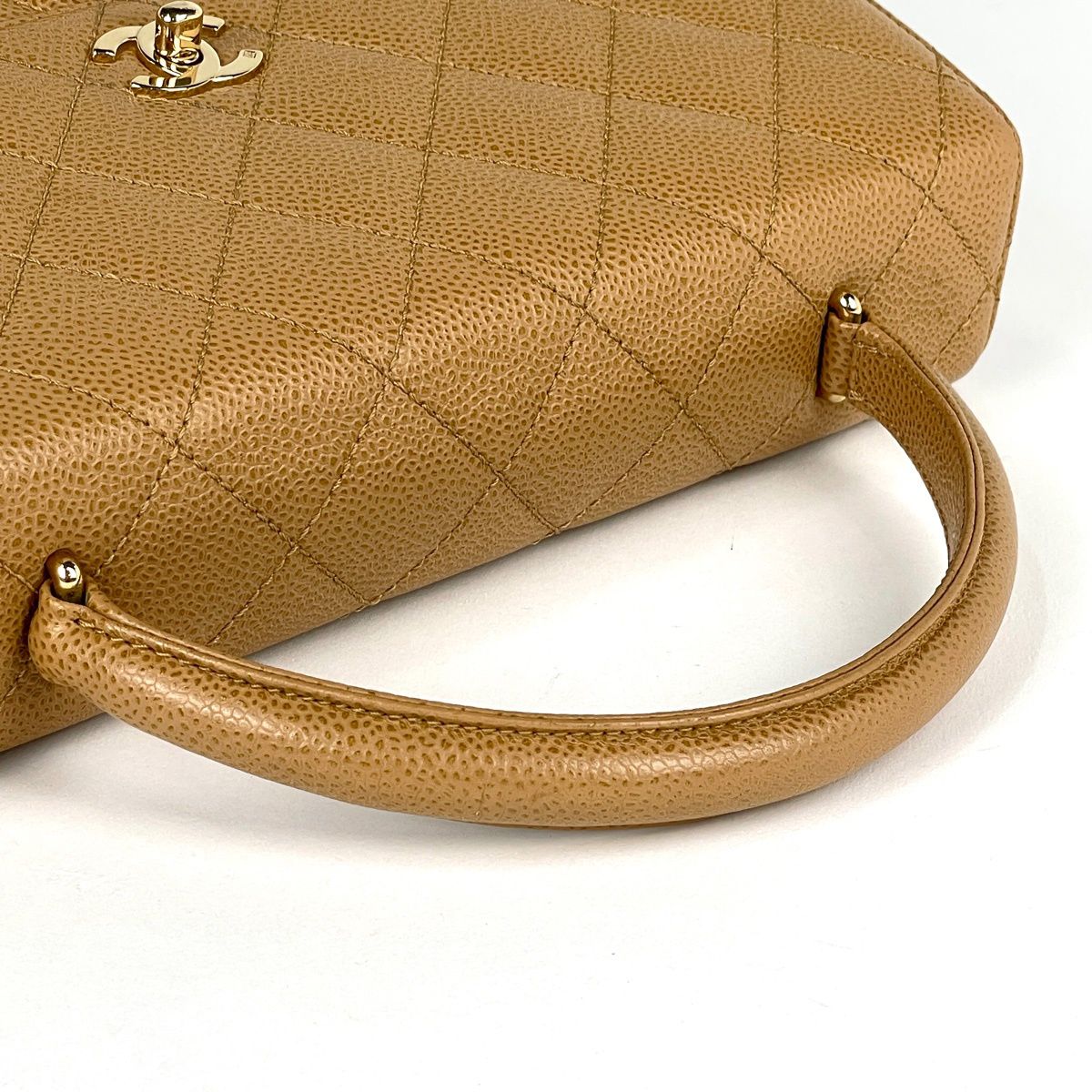 Chanel CC Logo Handbag Quilted Caviar Leather Beige — view 5