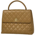 Chanel CC Logo Handbag Quilted Caviar Leather Beige