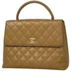 Chanel CC Logo Handbag Quilted Caviar Leather Beige