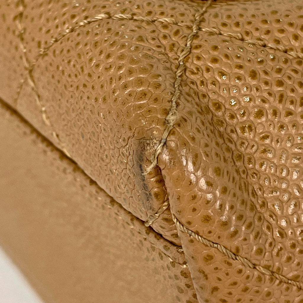 Chanel CC Logo Handbag Quilted Caviar Leather Beige — view 3