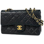 Chanel Quilted Double Flap Chain Shoulder Bag CC Logo Leather Black