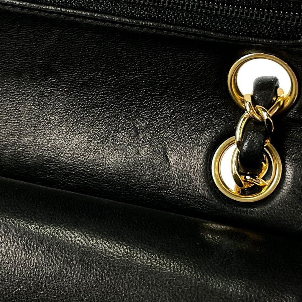 Chanel Quilted Double Flap Chain Shoulder Bag CC Logo Leather Black — view 8