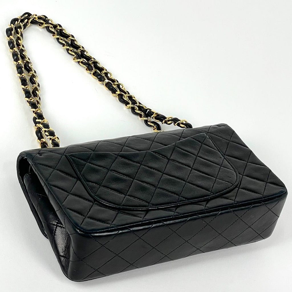 Chanel Quilted Double Flap Chain Shoulder Bag CC Logo Leather Black — view 2