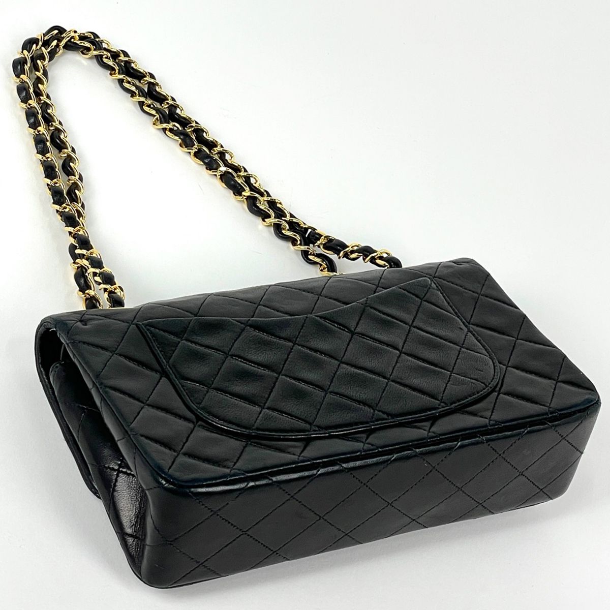 Chanel Quilted Double Flap Chain Shoulder Bag CC Logo Leather Black — view 2