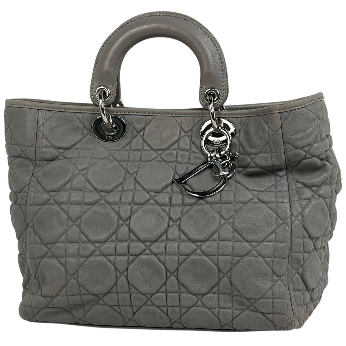 Dior Cannage Handbag Leather Gray