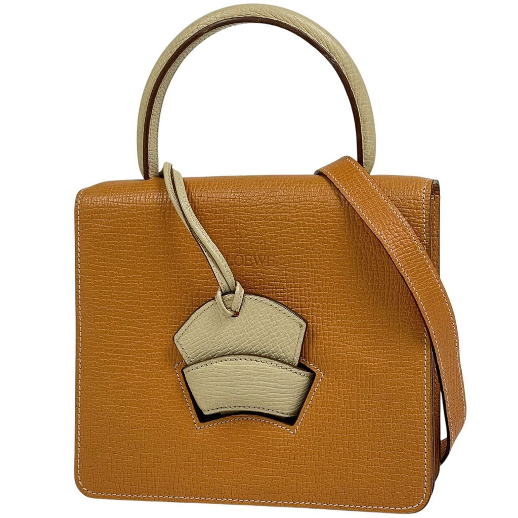Loewe Barcelona Handbag 2-Way Leather Orange Yellow