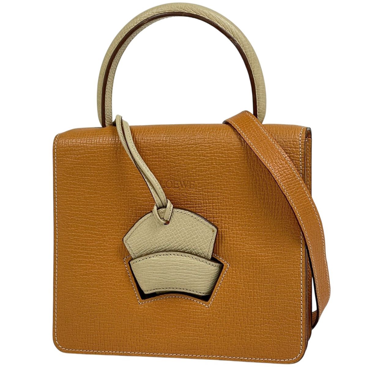 Loewe Barcelona Handbag 2-Way Leather Orange Yellow