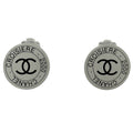Chanel CC Logo Round Earrings Silver Plated