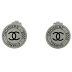 Chanel CC Logo Round Earrings Silver Plated