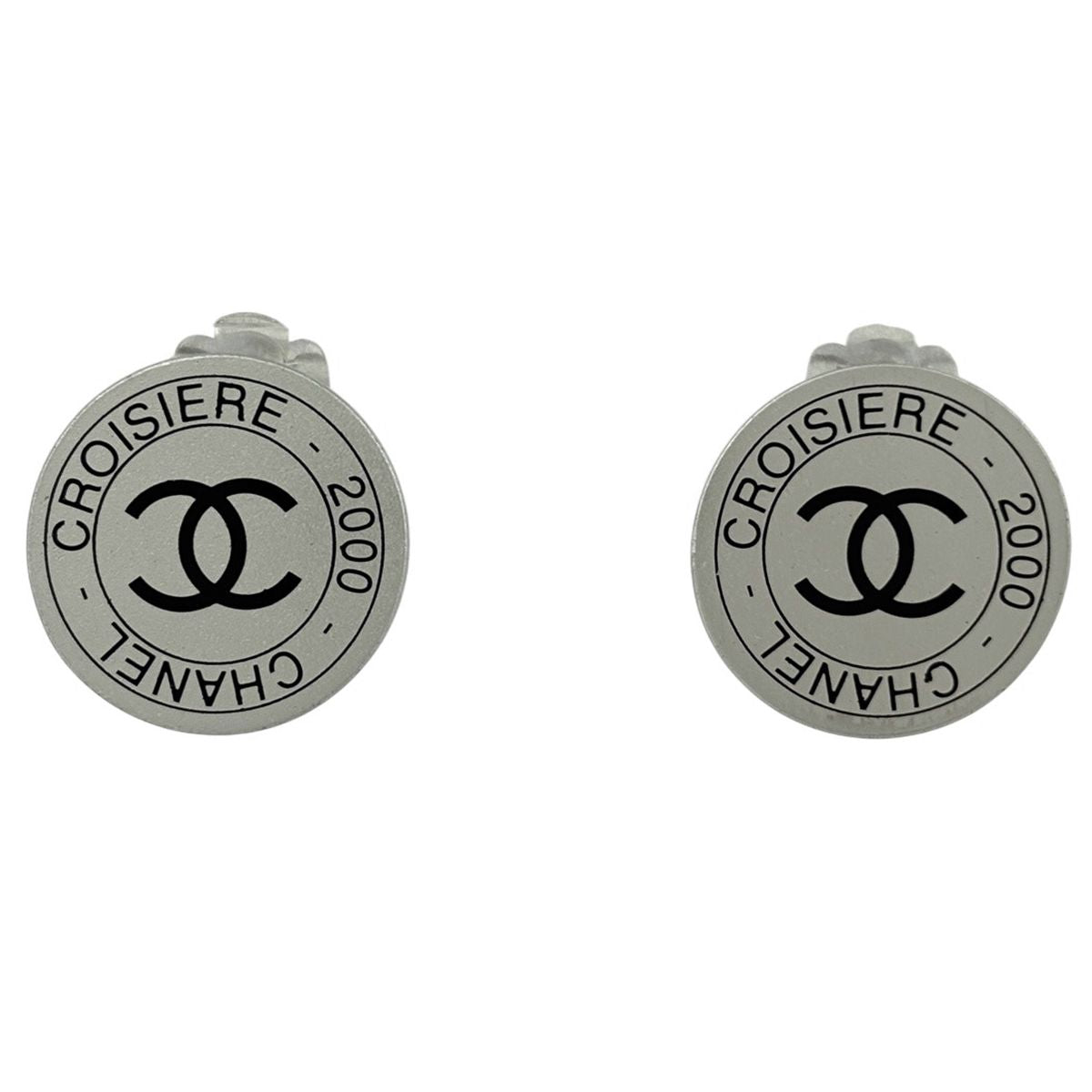 Chanel CC Logo Round Earrings Silver Plated