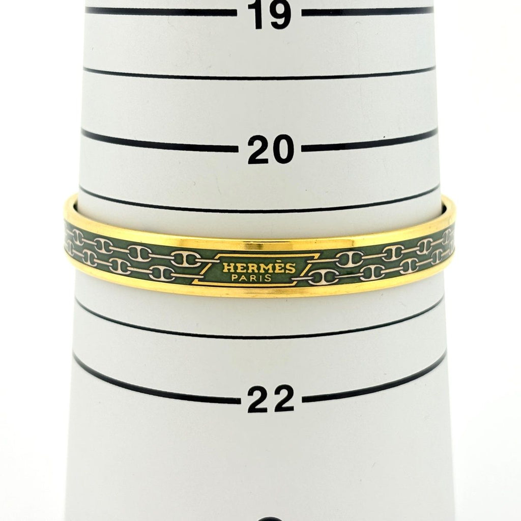 Hermes Enamel PM Bracelet Cloisonne Bangle Gold Plated Green — view 5