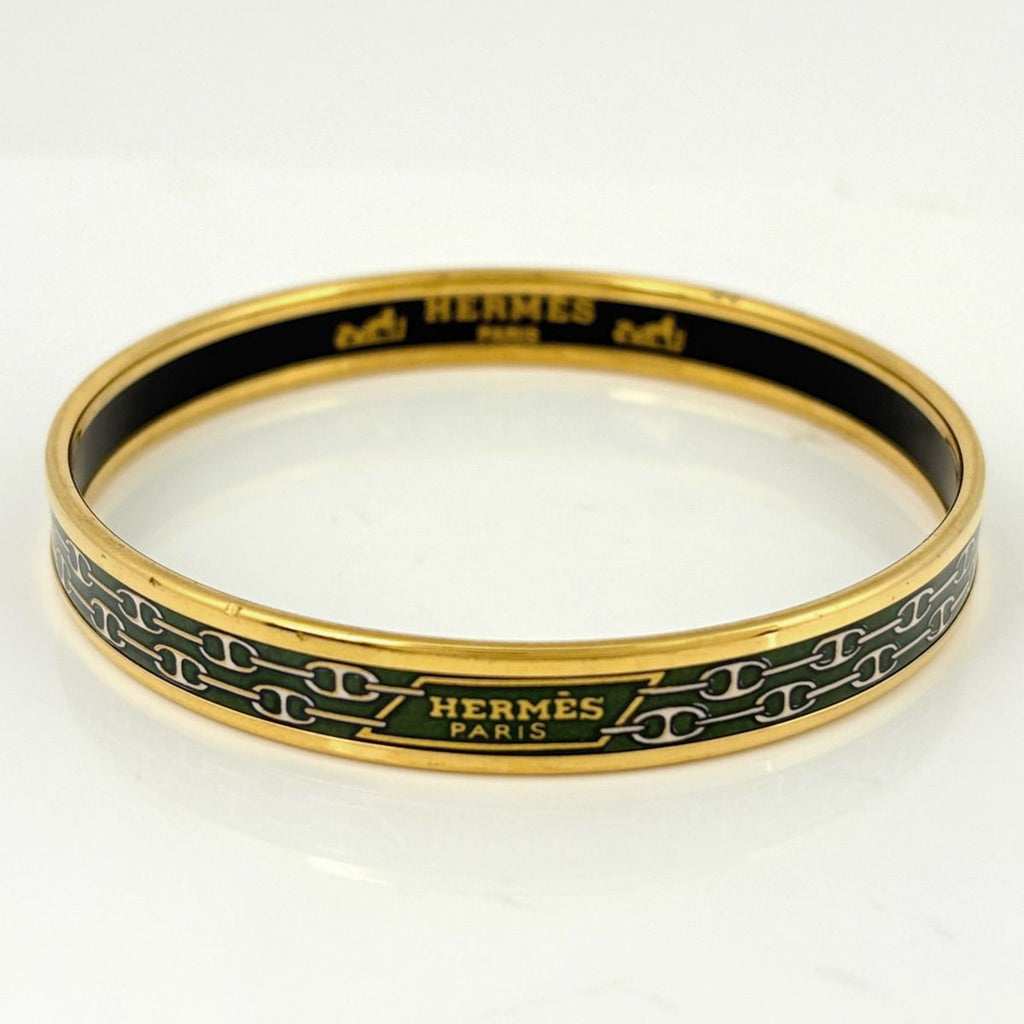 Hermes Enamel PM Bracelet Cloisonne Bangle Gold Plated Green — view 2