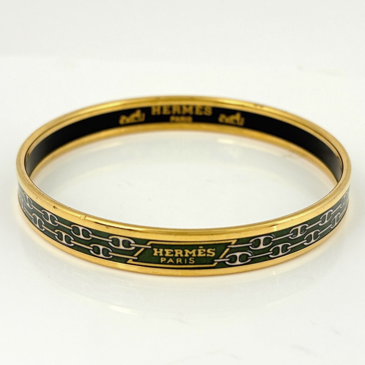 Hermes Enamel PM Bracelet Cloisonne Bangle Gold Plated Green — view 2