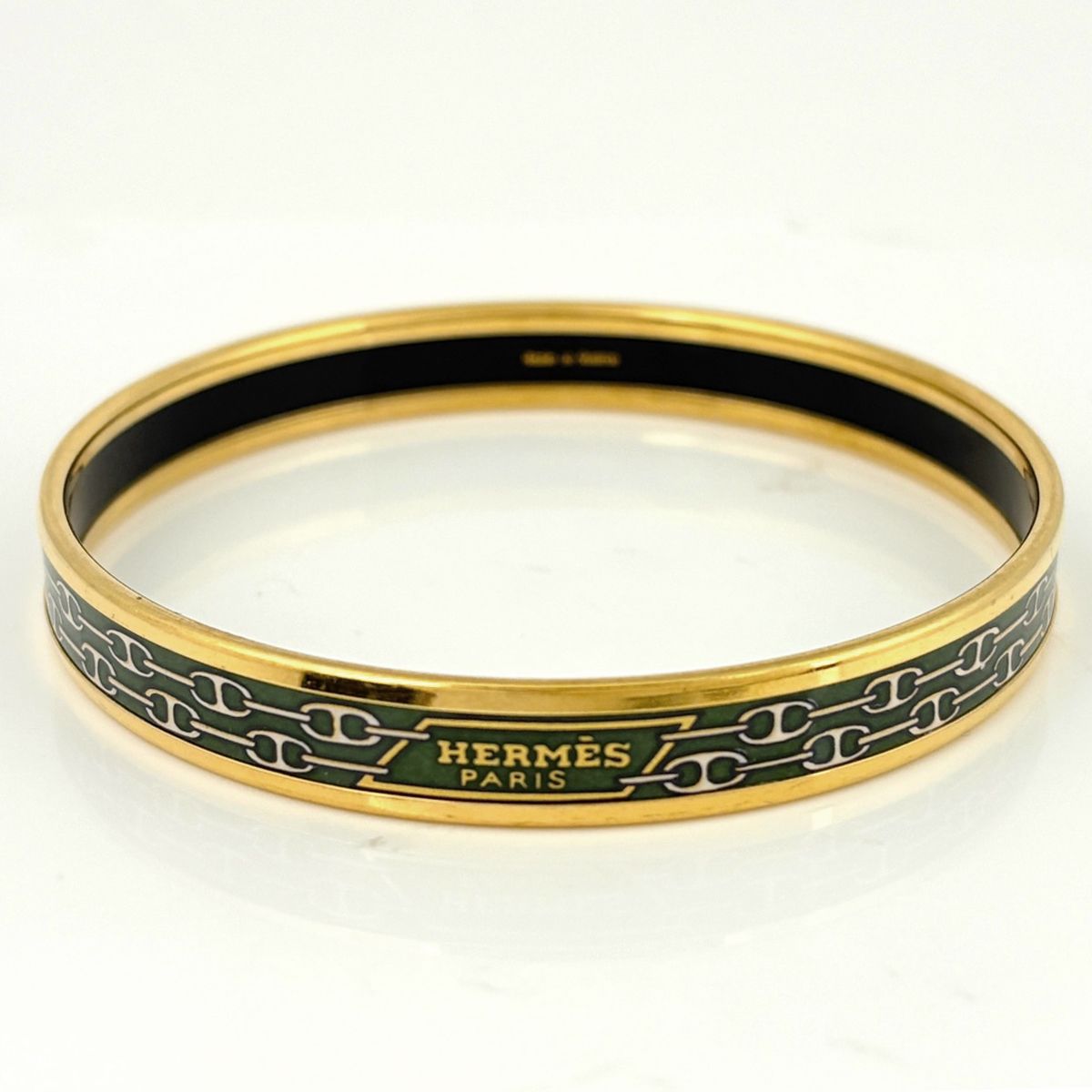 Hermes Enamel PM Bracelet Cloisonne Bangle Gold Plated Green — view 3