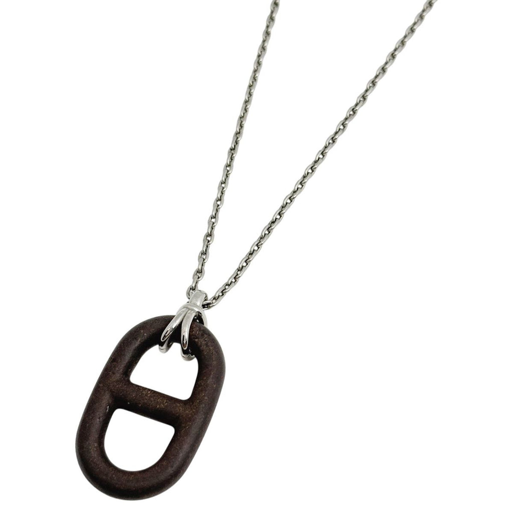 Hermes Chaine D'ancre Vulcanium Necklace Metal Silver Brown