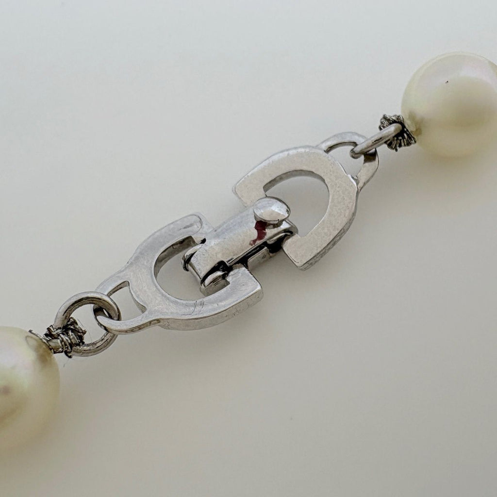 Dior Faux Pearl Necklace Silver Plated White — view 3