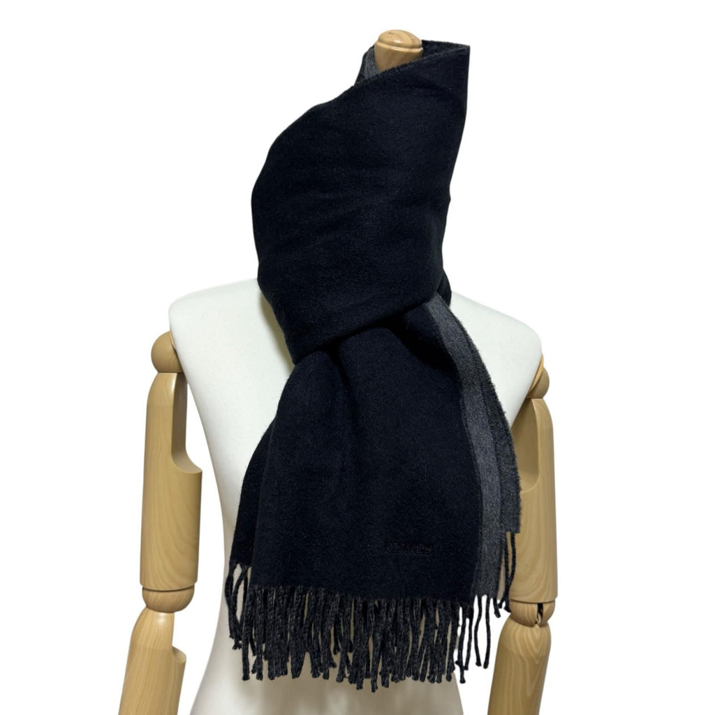 Hermes Scarf Black Gray Fringe No