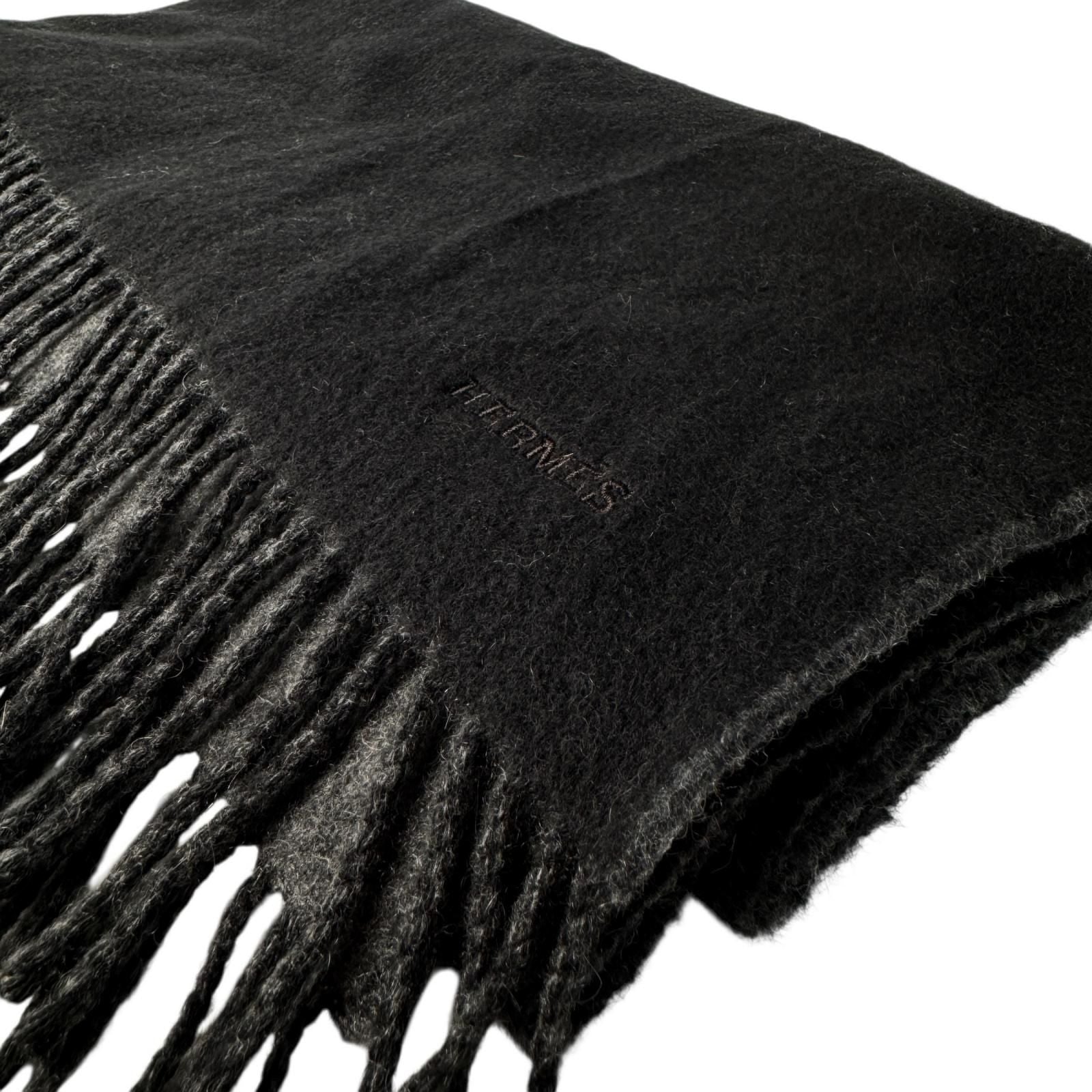 Hermes Scarf Black Gray Fringe No — view 3