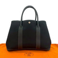 Hermes Garden Party PM Toile Officier Buffalo Leather Tote Black