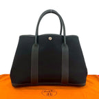 Hermes Garden Party PM Toile Officier Buffalo Leather Tote Black
