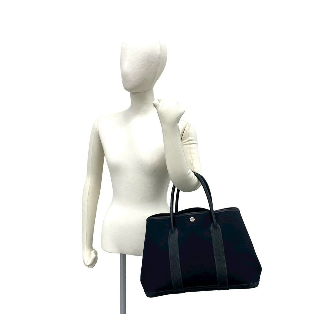 Hermes Garden Party PM Toile Officier Buffalo Leather Tote Black — view 2