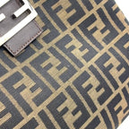 Fendi Zucca Pattern Logo Buckle Leather Canvas Dark Brown Handbag Silver — view 5