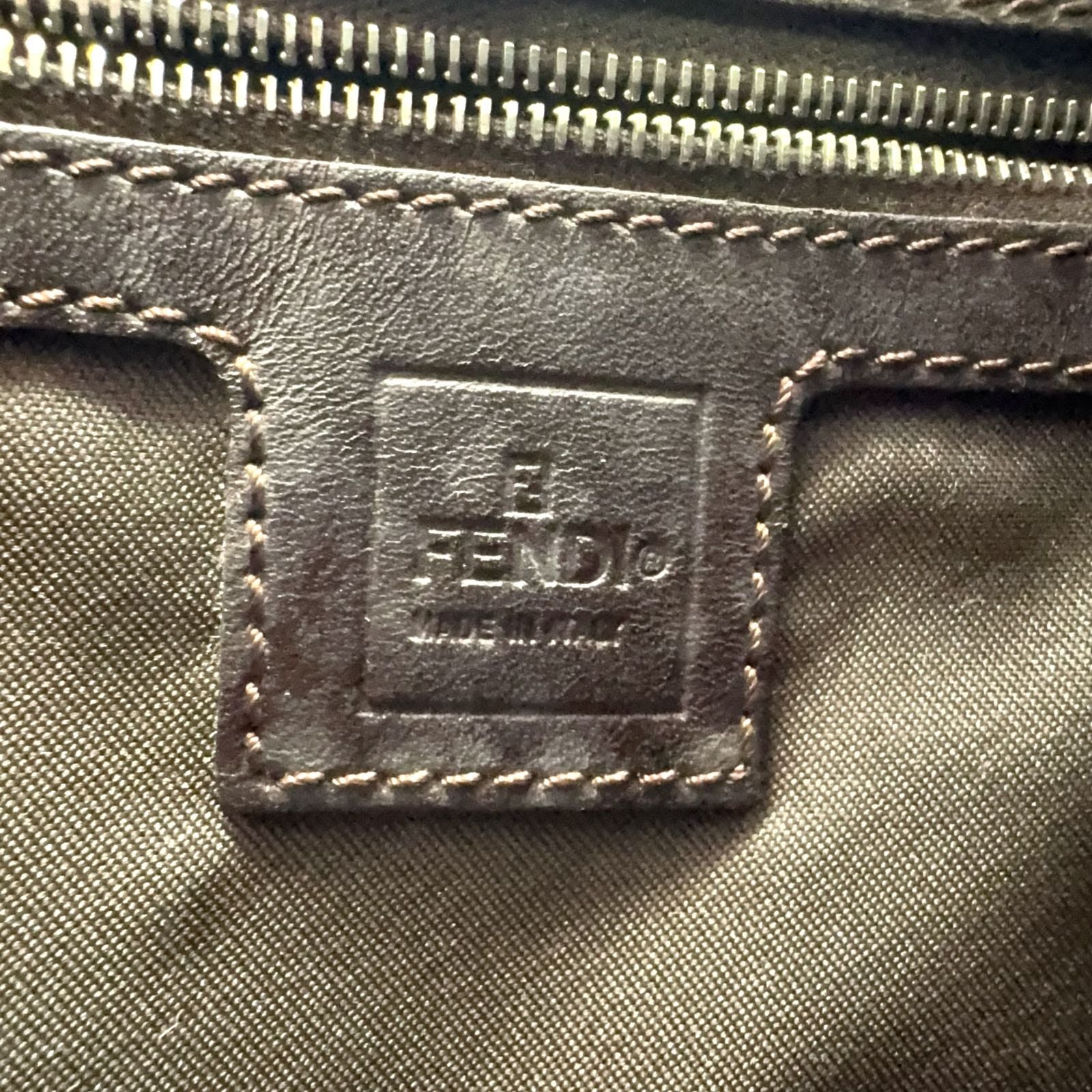 Fendi Zucca Pattern Logo Buckle Leather Canvas Dark Brown Handbag Silver — view 4