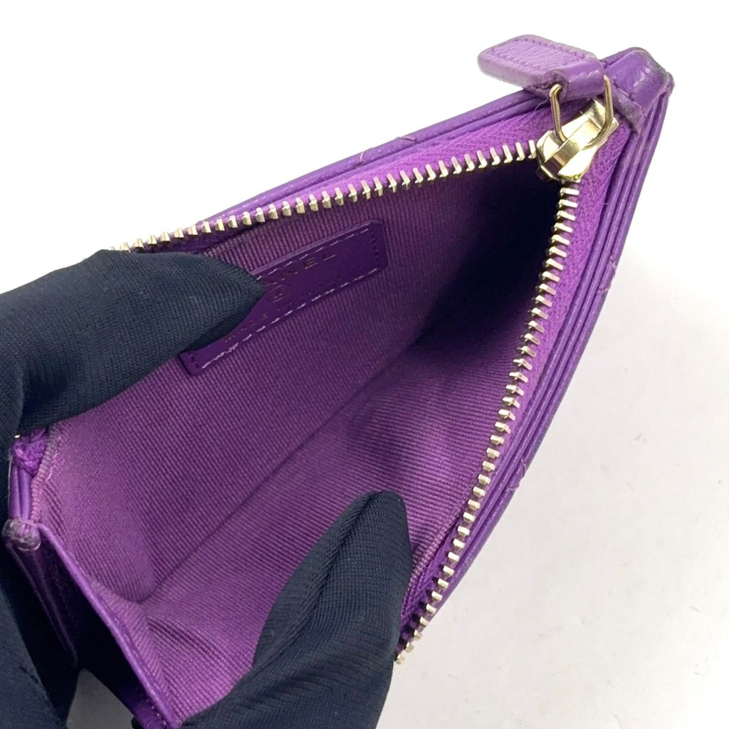 Chanel Quilted Classic Random Caviar Leather Purple Coin Case Gold — view 3
