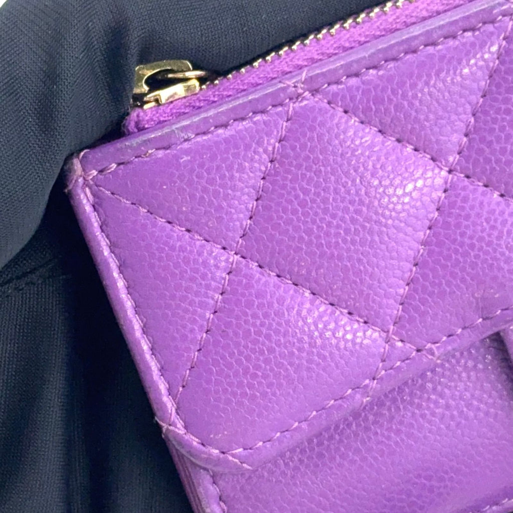 Chanel Quilted Classic Random Caviar Leather Purple Coin Case Gold — view 5