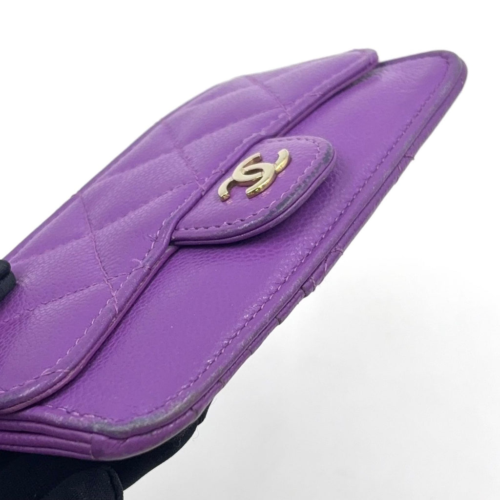 Chanel Quilted Classic Random Caviar Leather Purple Coin Case Gold — view 6