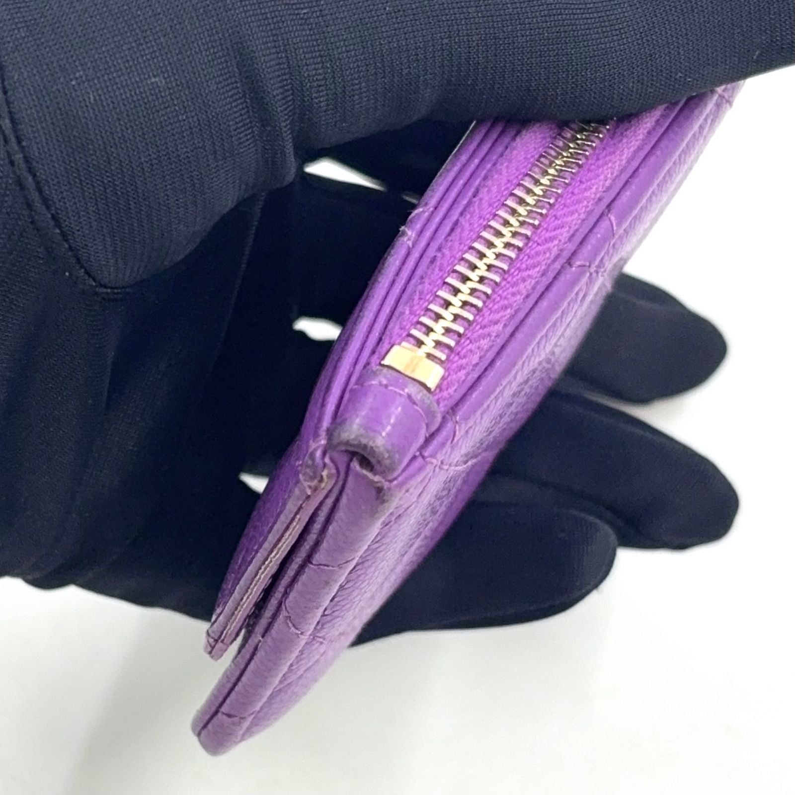Chanel Quilted Classic Random Caviar Leather Purple Coin Case Gold — view 8
