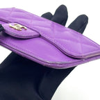 Chanel Quilted Classic Random Caviar Leather Purple Coin Case Gold — view 7