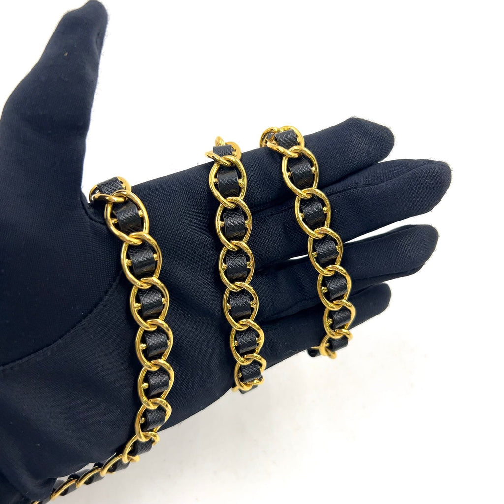 Prada Tessuto Saffiano Nylon Leather Black Chain Shoulder Bag Gold — view 7