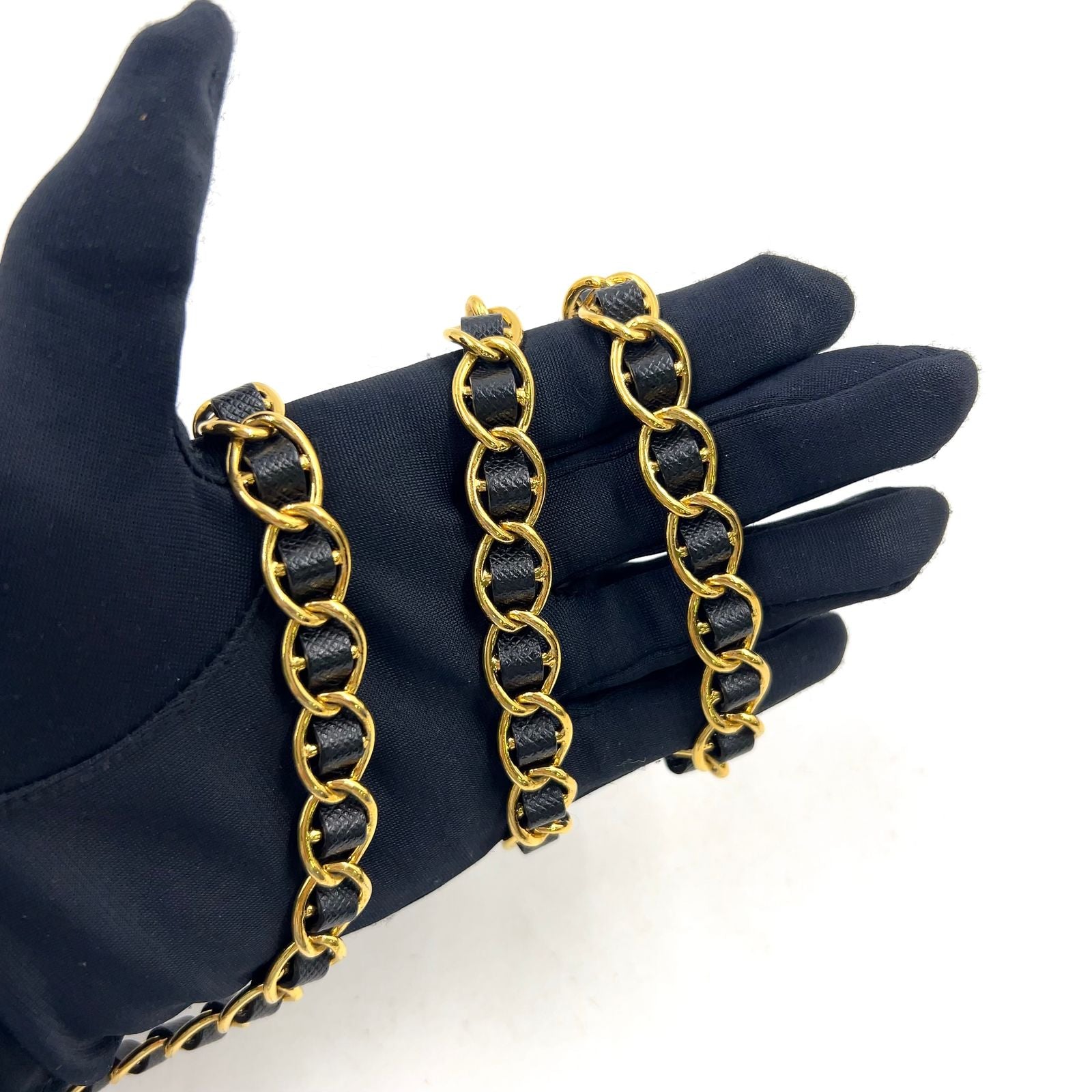 Prada Tessuto Saffiano Nylon Leather Black Chain Shoulder Bag Gold — view 7