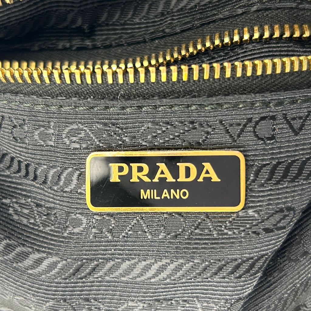 Prada Tessuto Saffiano Nylon Leather Black Chain Shoulder Bag Gold — view 4
