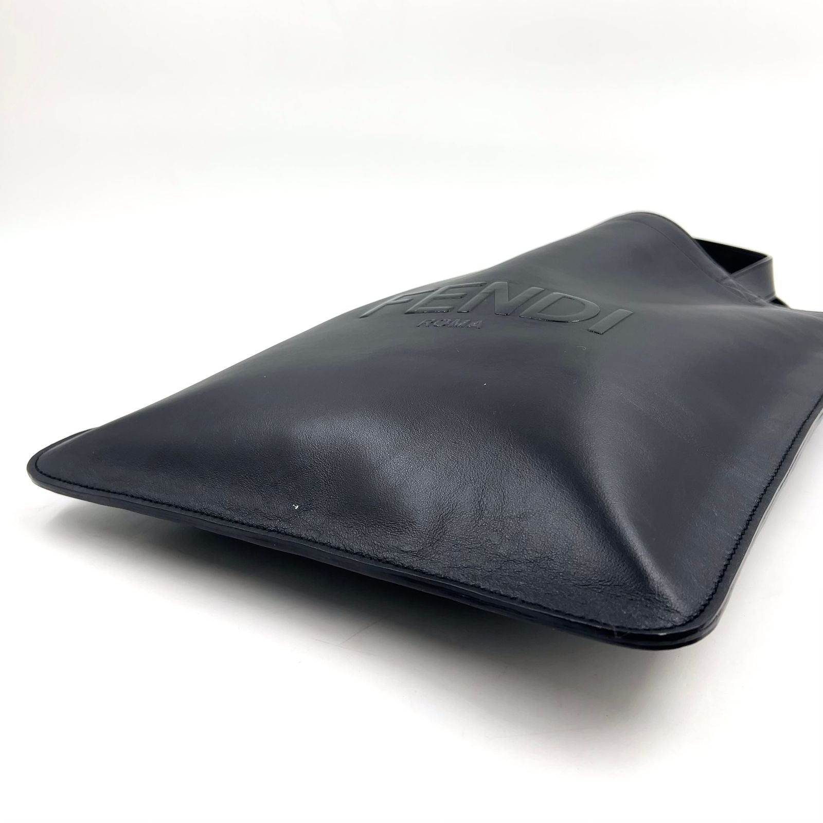 Fendi Logo Flat Calfskin Black Tote — view 6