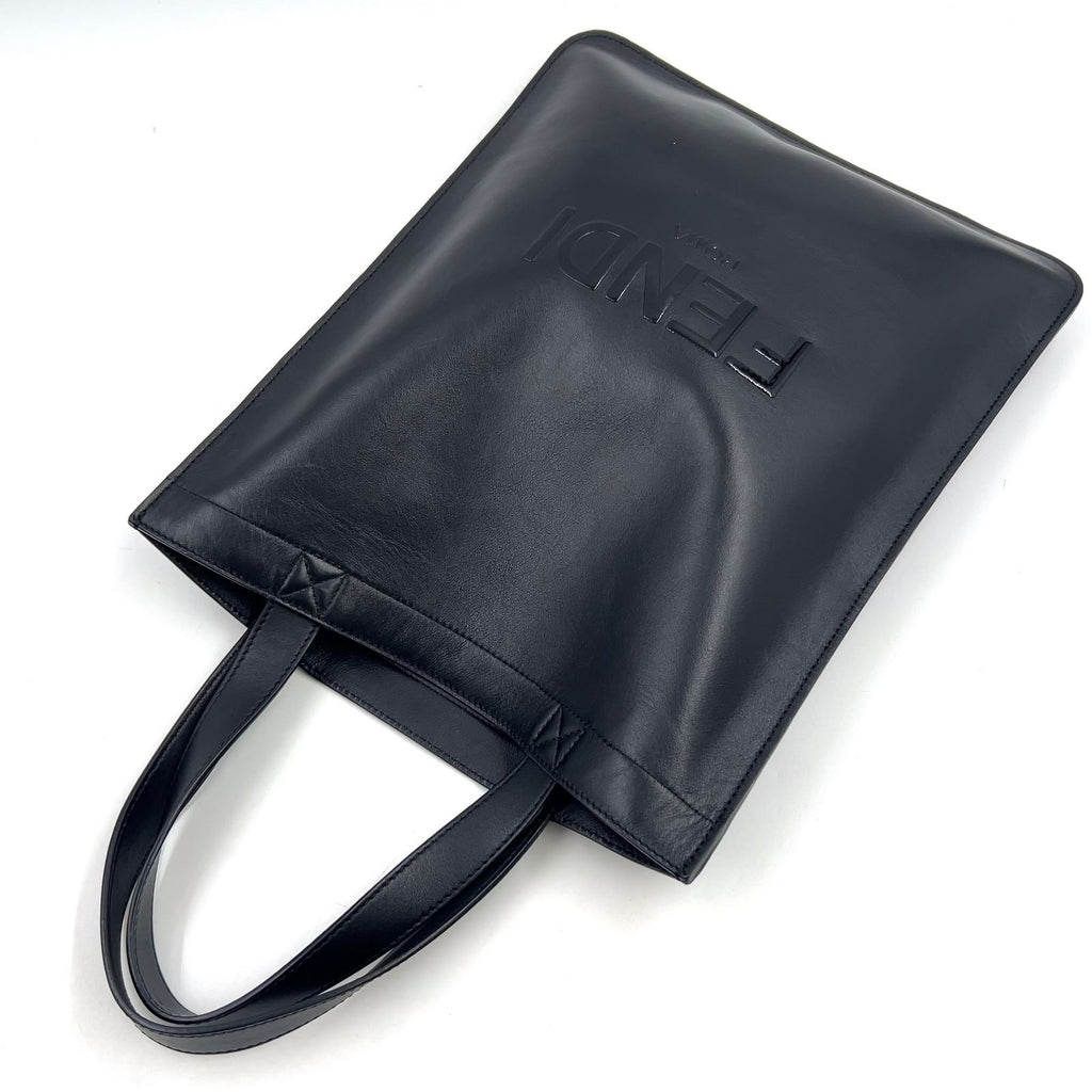 Fendi Logo Flat Calfskin Black Tote — view 5