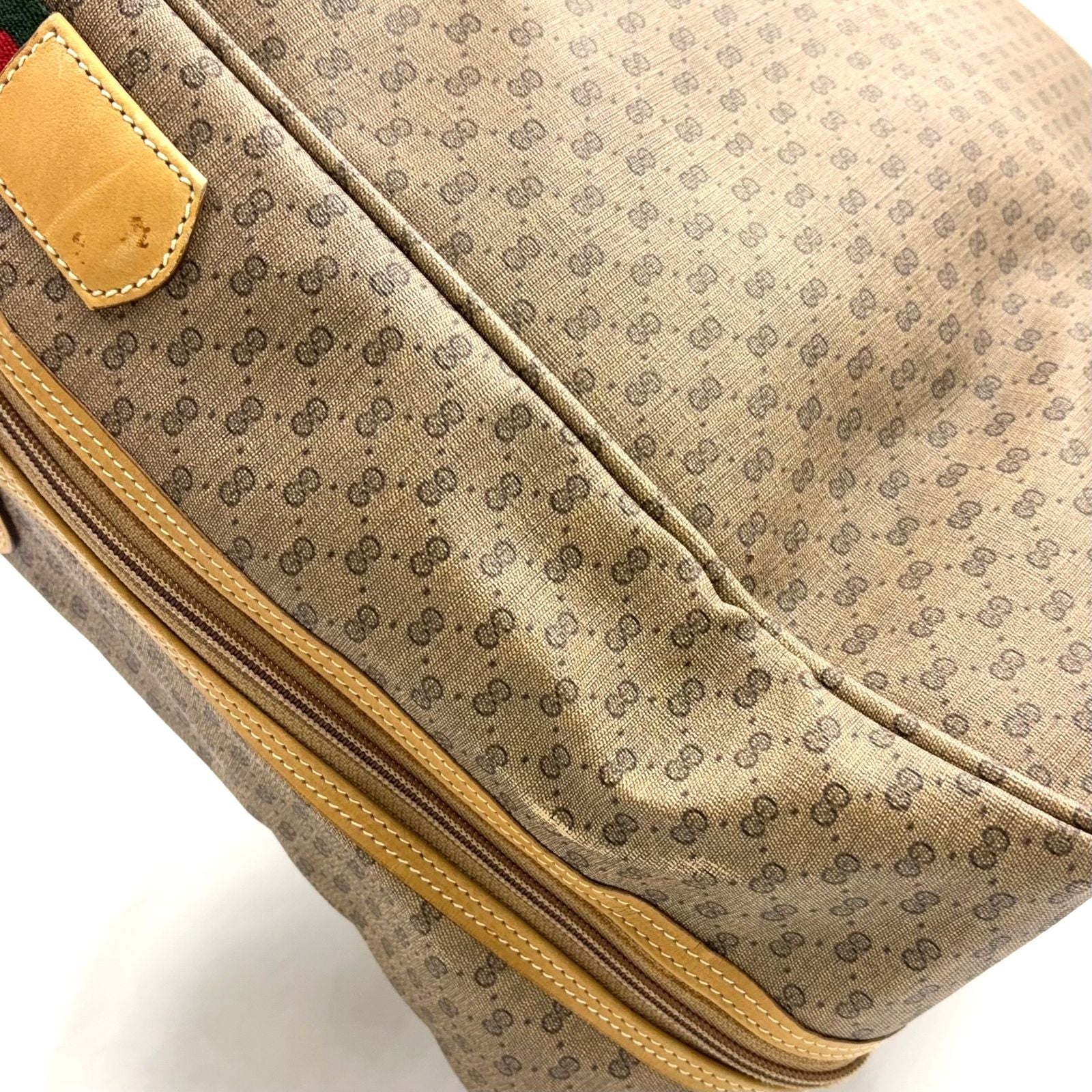 Gucci Vintage Micro GG Leather Fabric Beige Light Brown Red Boston Bag Gold — view 9