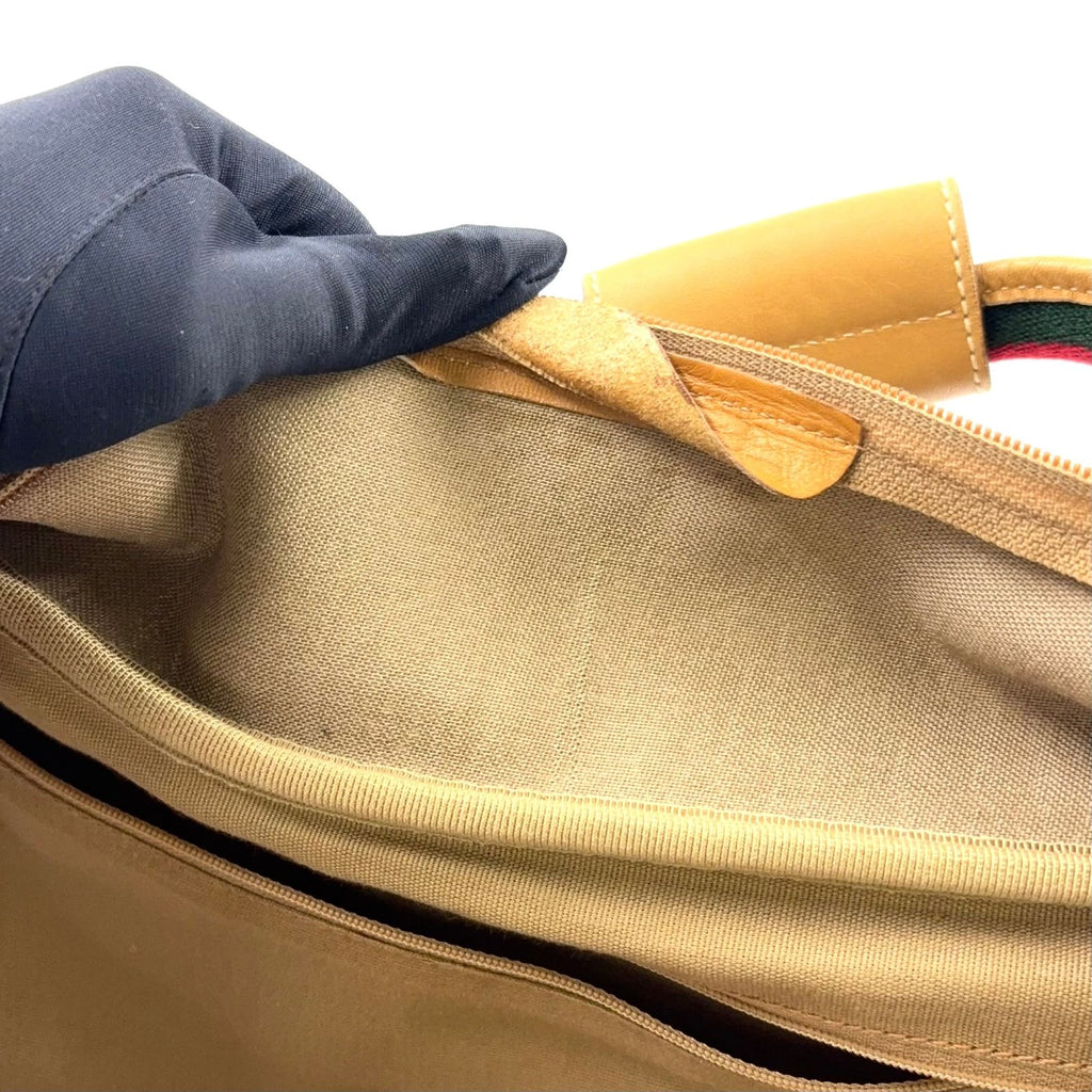 Gucci Vintage Micro GG Leather Fabric Beige Light Brown Red Boston Bag Gold — view 6