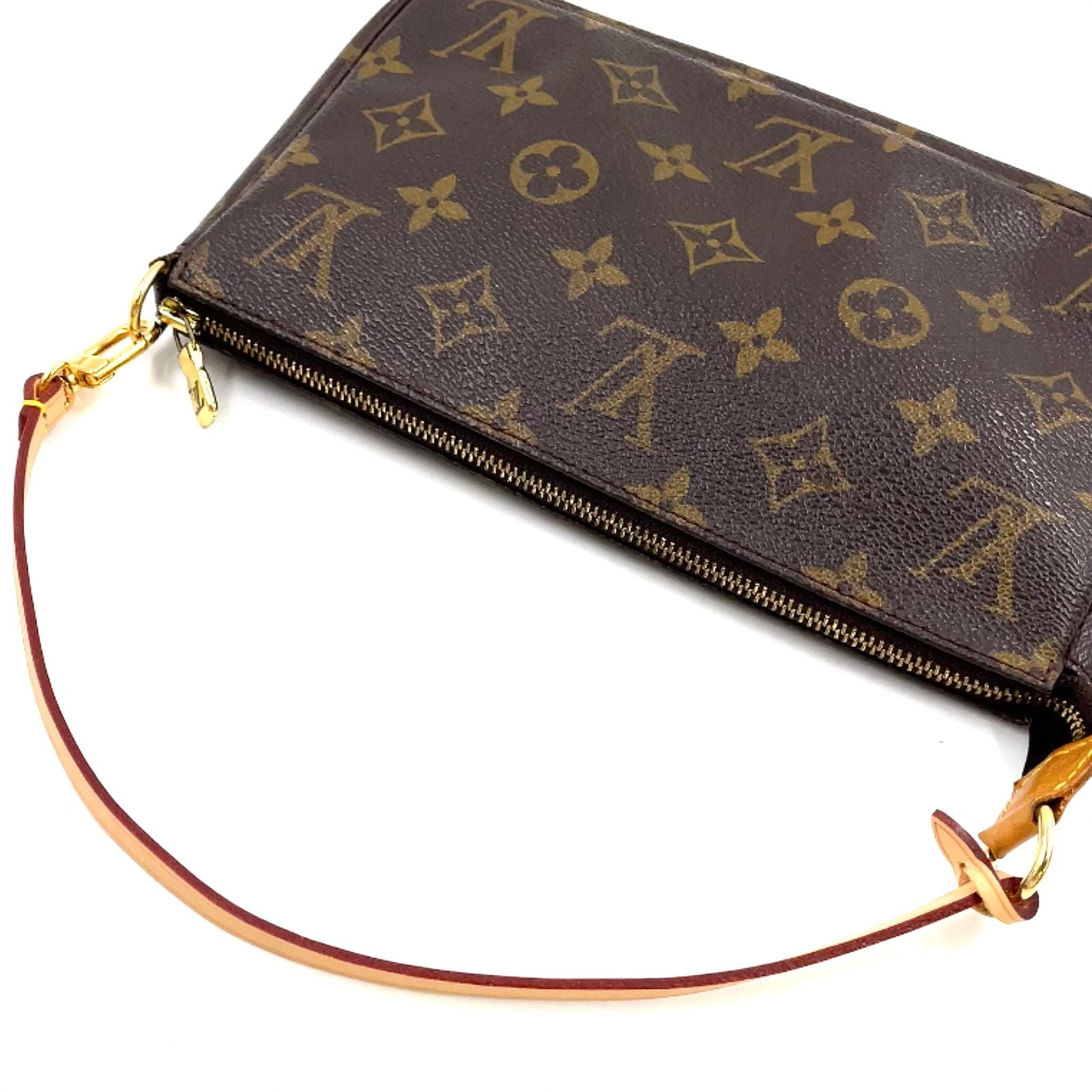 Louis Vuitton Pochette Monogram Leather Brown Light Handbag Gold — view 5