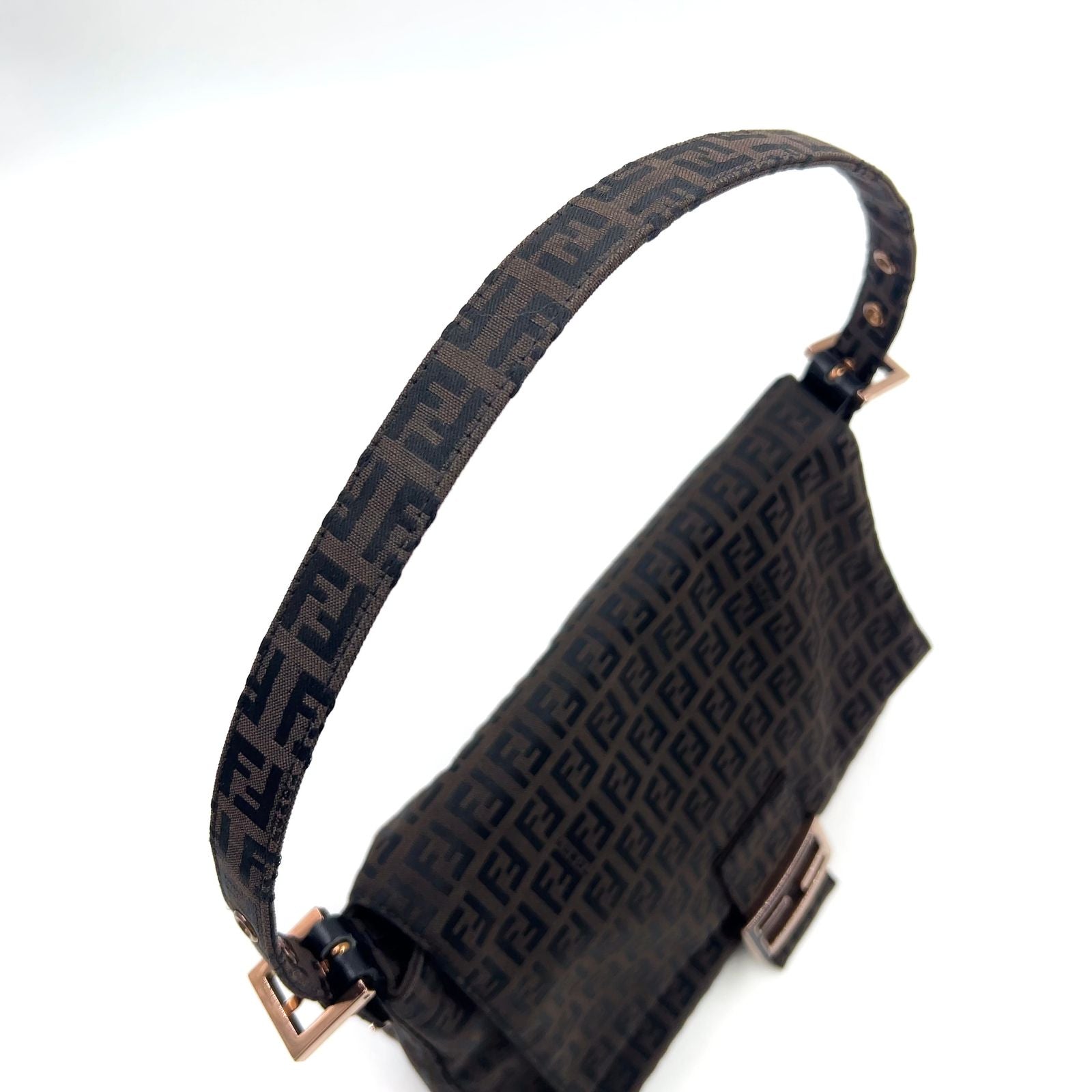 Fendi Zucchino Mamma Bucket Leather Canvas Brown Black Shoulder Bag Gold — view 6
