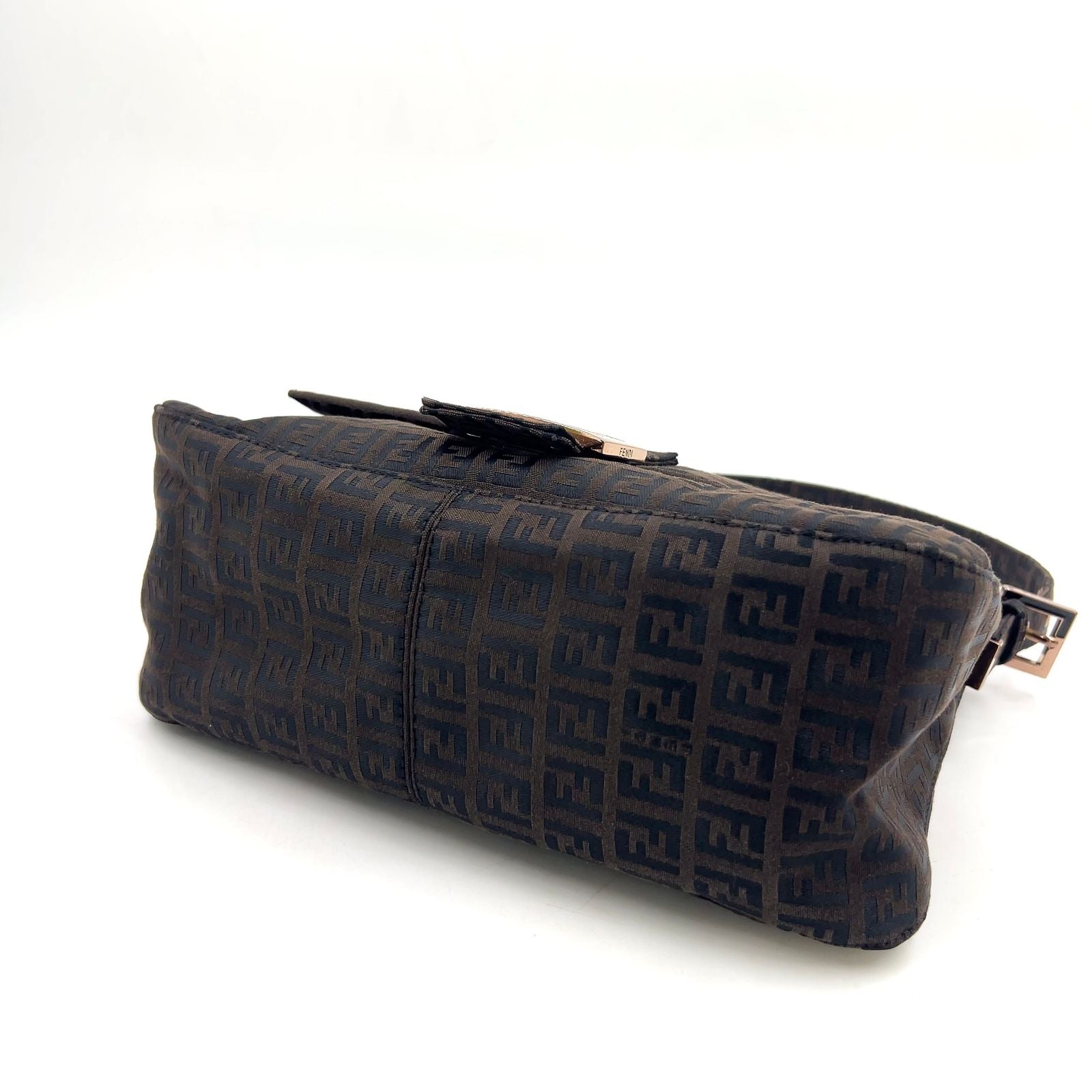 Fendi Zucchino Mamma Bucket Leather Canvas Brown Black Shoulder Bag Gold — view 9