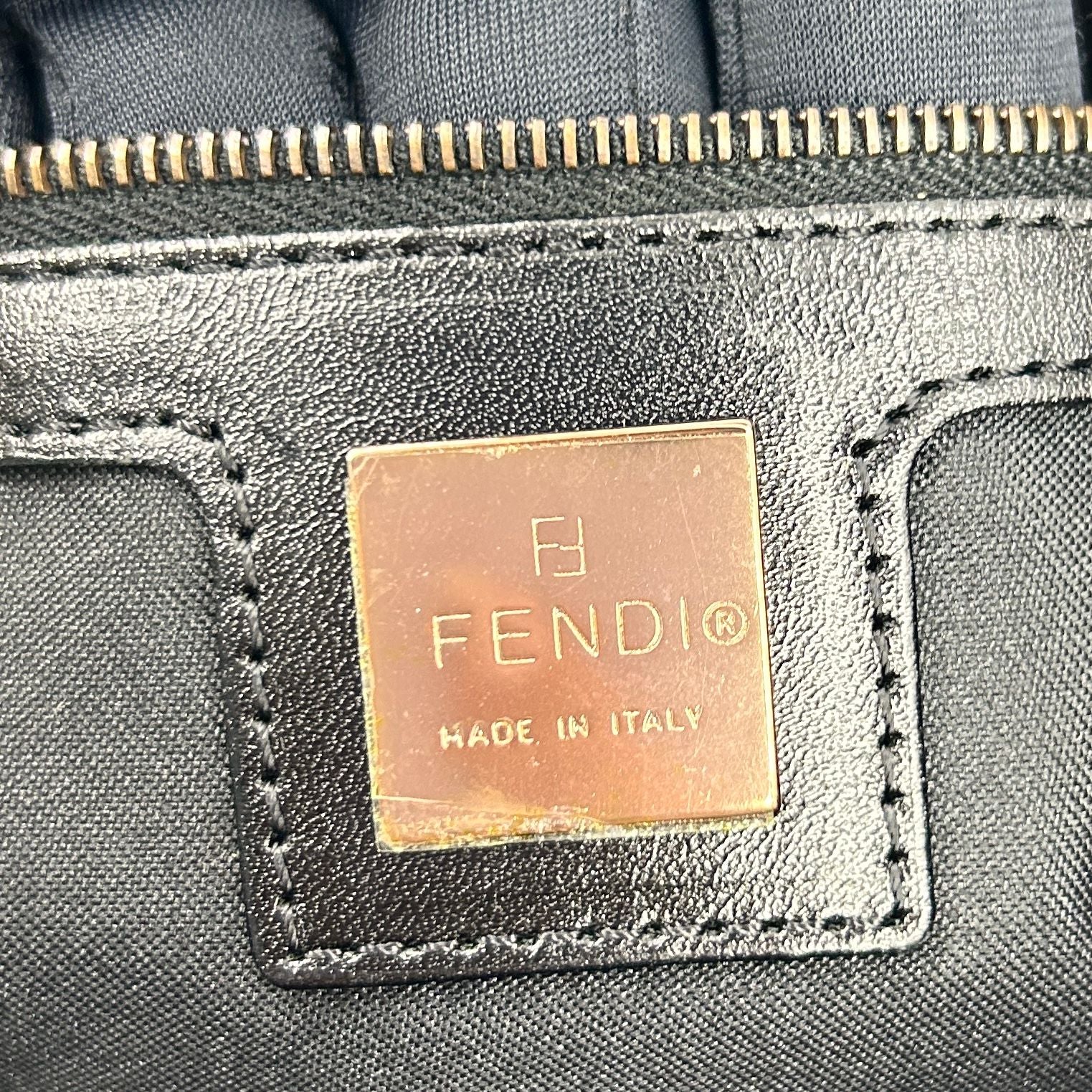 Fendi Zucchino Mamma Bucket Leather Canvas Brown Black Shoulder Bag Gold — view 4