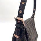 Fendi Zucchino Mamma Bucket Leather Canvas Brown Black Shoulder Bag Gold — view 7