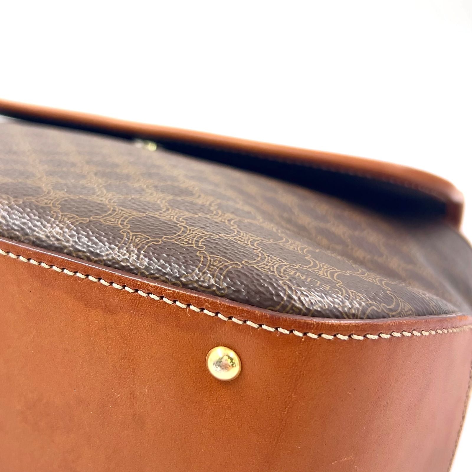 Celine Macadam Leather with Flap Charm Brown Light Handbag Gold — view 8