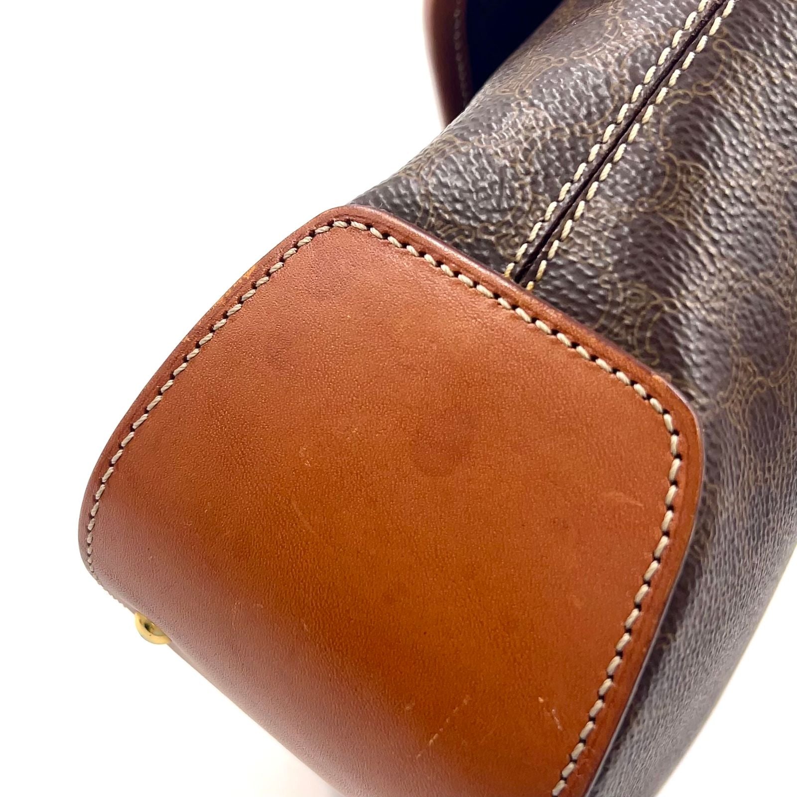 Celine Macadam Leather with Flap Charm Brown Light Handbag Gold — view 9